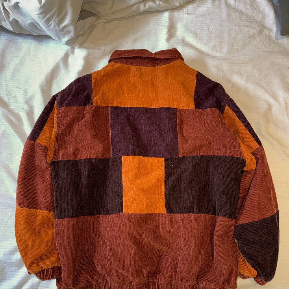 Men's Patchwork Bomber Jacket - Orange and Brown - image 2